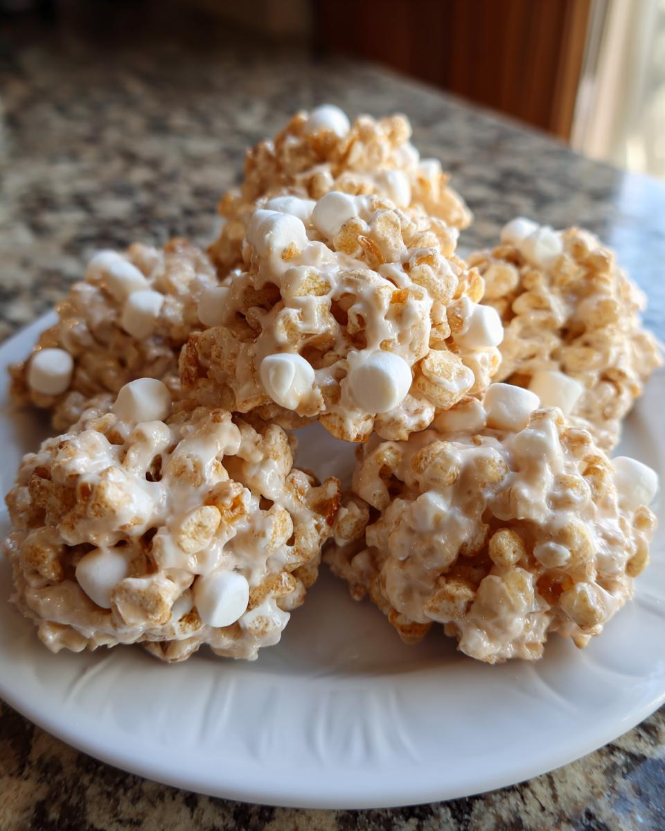 A pile of homemade avalanche cookies made with cereal, marshmallow coating, and mini marshmallows.